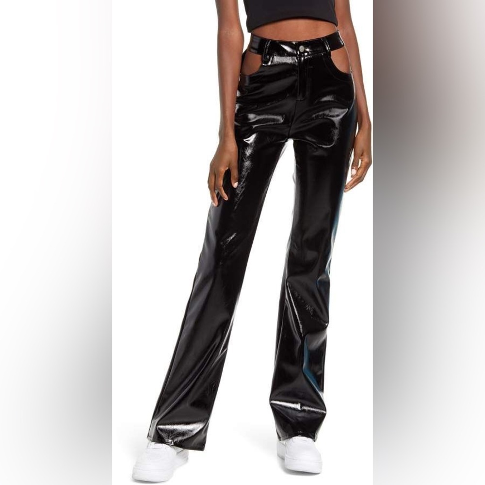 I.AM.GIA Glossy Black Flare Pants with Cut-Outs